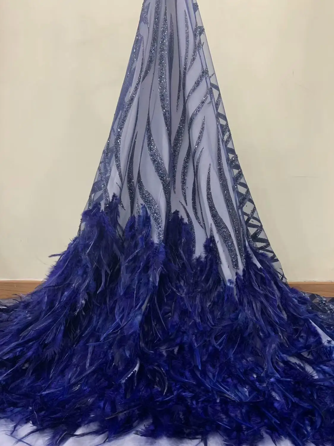 Роскошная кружевная ткань с перьями haute couture 1 шт. блестящие французские Свадебные
