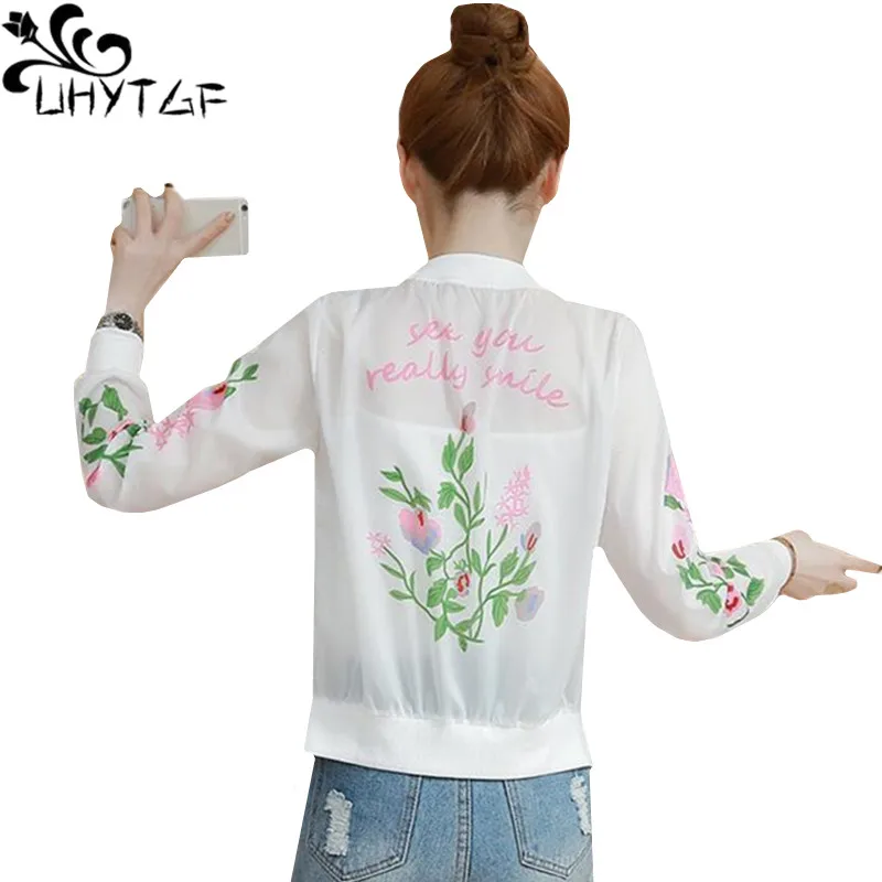 

UHYTGF Fashion Women sun protection clothing cute girl summer top Casual printed short coat Chiffon breathable thin coat tide570