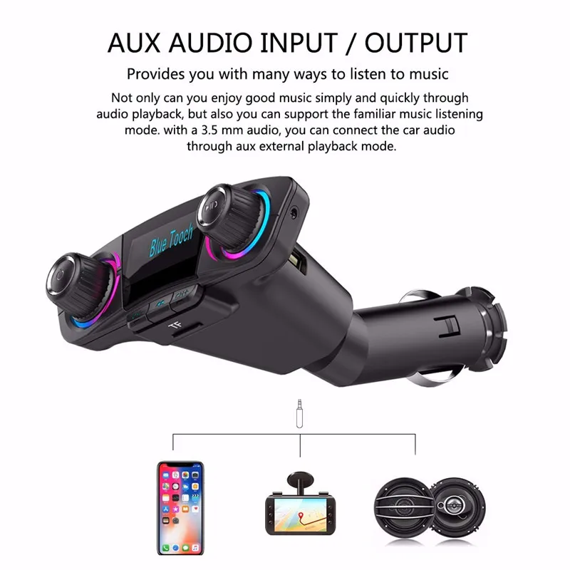 MALUOKASA fm-передатчик Aux модулятор Bluetooth Handsfree автомобильный комплект автомобильный аудио mp3-плеер с Умной зарядкой двойной USB Автомобильное зарядное устройство