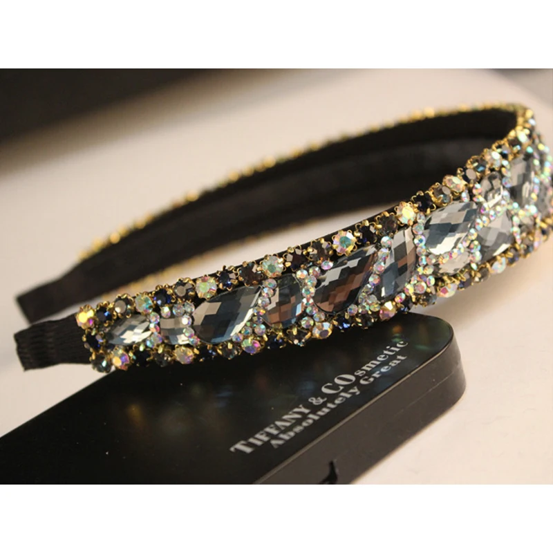 Корейские модные Роскошные Большой Кристалл широкие Hairbands для Для женщин