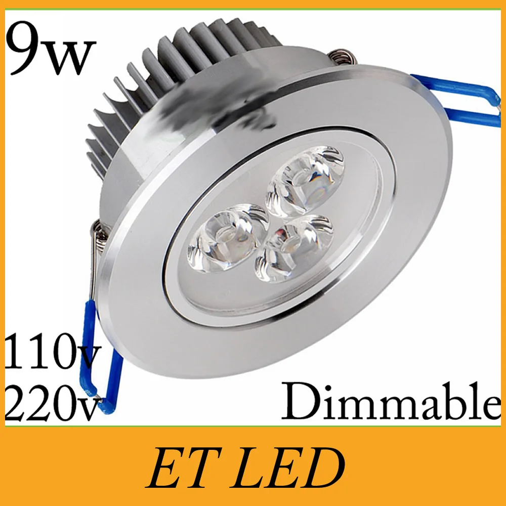 Серебряный корпус 9 Вт 3x3 светодиодный встраиваемый светильник высокой мощности