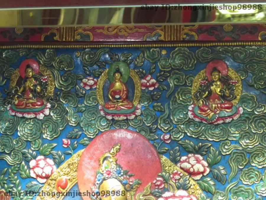 Бесплатная доставка Тибетский храм дерево резная окрашенная Зеленая Тара