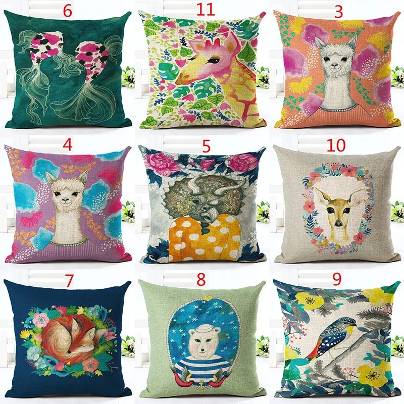 

Cartoon Style Throw Pillow Cushion Cover Home Decor Vivid Animal Printed Linen Square Home Decor Pillowcase Cojines Almohadas
