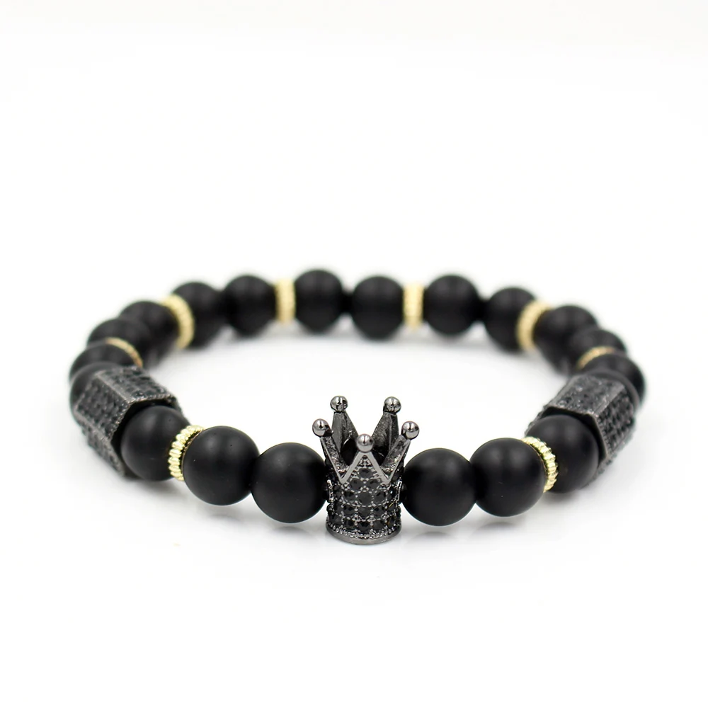 Модные черные, белые бусины из камня Howlite, золотые, сплав, Хрустальная корона, шестигранный браслет, наборы для женщин и мужчин, Парные браслеты, ювелирные изделия