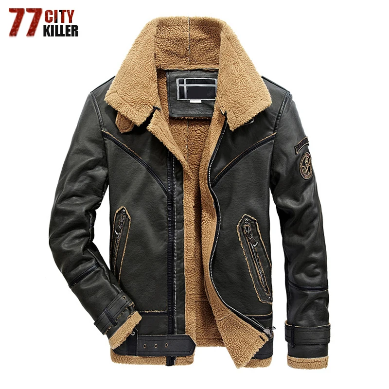 

Новинка 2018 Мужская зимняя кожаная куртка пальто с искусственным мехом теплая Толстая ВВС Повседневная мотоциклетная кожаная куртка пальто...