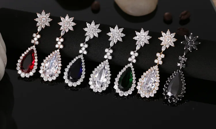 AAA Zirconia Exaggerated Luxury Nightclub Queen Palace Vintage Earrings Jewelry Sun Flower with Sapphire Ruby Black | Украшения и