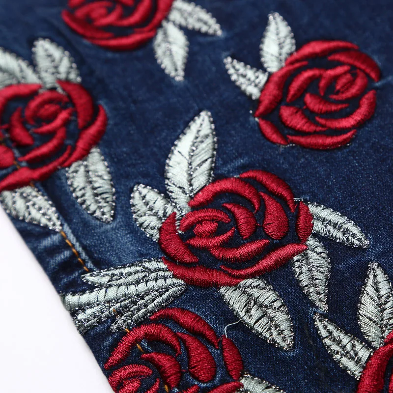 Джинсы-клеш Женские Стрейчевые с цветочной вышивкой дизайнерские брюки из