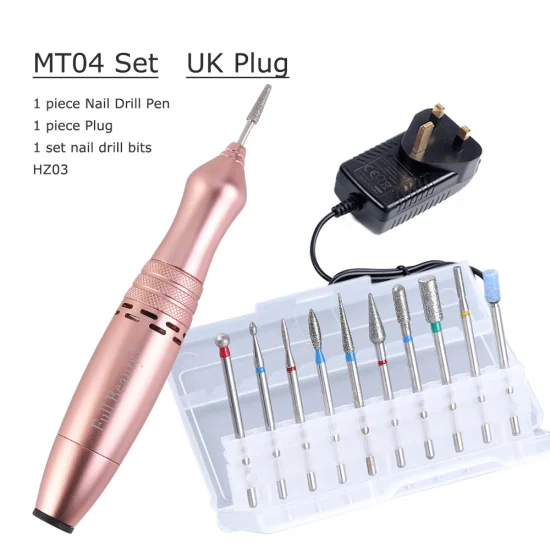 MT04-UK-HZ03 STZ 20000 ОБ/мин, электрическая дрель для ногтей, набор ручек, маникюрный станок, фреза, Полировочная, шлифовальная машинка, инструмент для педикюра, оборудование для дизайна ногтей MT04 - Цвет: MT04-UK-HZ03