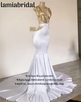 sexy plus size mermaid prom dresses 2k19 gold lace appliques deep v neck cheap black girls arabic 2019 vestidos de fiesta largos