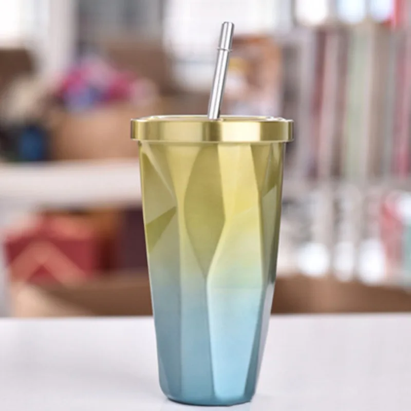 Чашка для питья с крышкой и соломенным стаканом горячая холодная двойная стенка