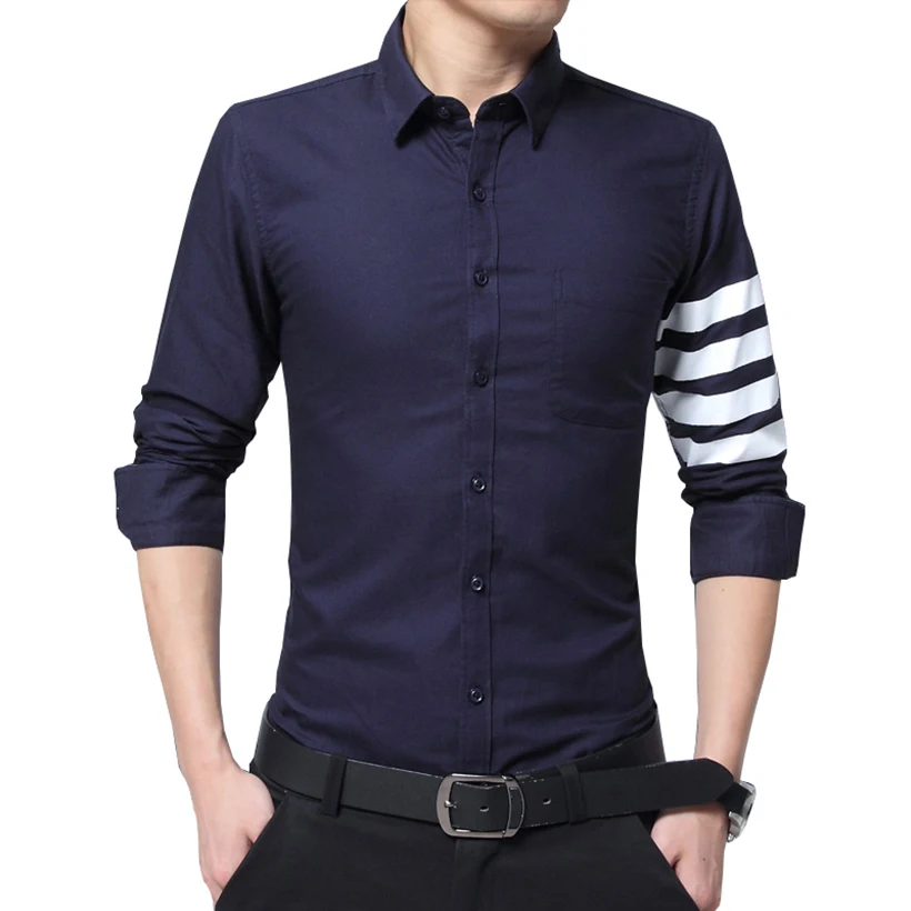 Мужчины Модный Бренд Clothing С Длинным Рукавом Slim Fit Повседневная Полосой Рубашки