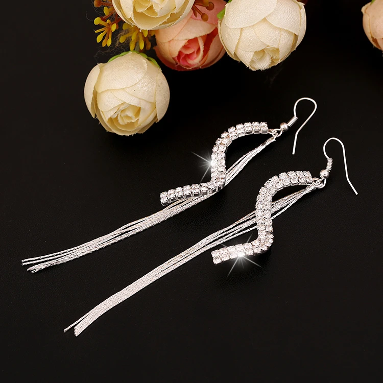 Женская мода S-shape длинные кисточки горный хрусталь Крюк мотаться линейный