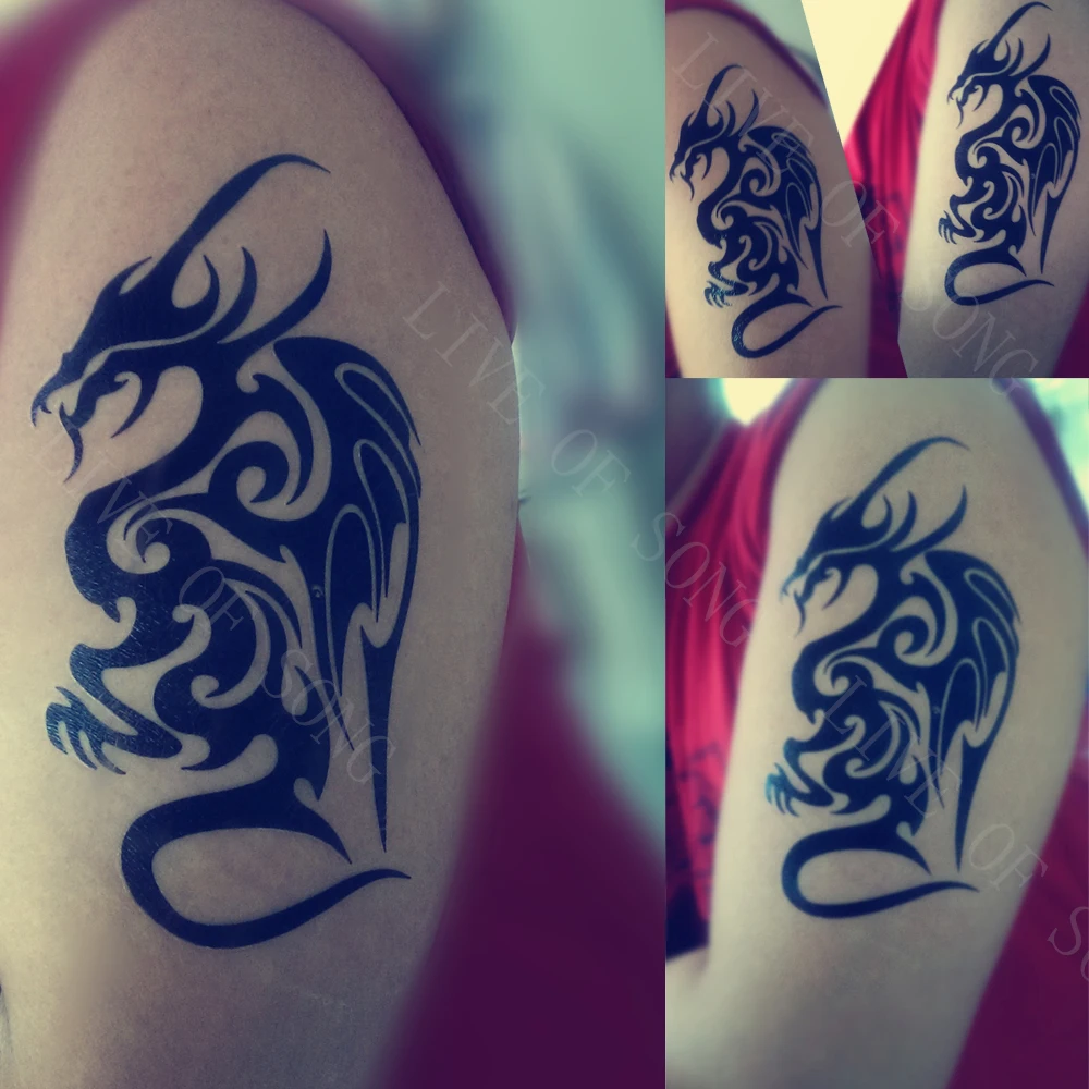 Waterproof Tattoo Stickers black Dragon Tribe totem Half Sleeve leg Temporary Tattoos Fake tattoo Women Men Body Art 20pcs/lot | Красота и