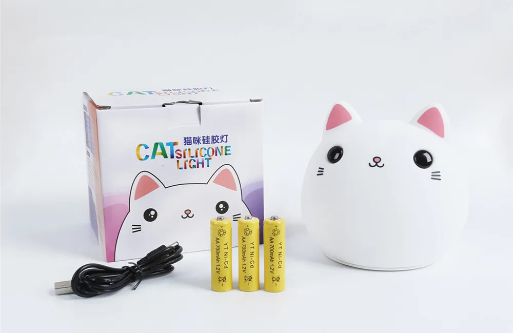 Сенсорный цветной светодиодный ночник с кошкой, USB Перезаряжаемый мультяшный силиконовый прикроватный светильник с животными для спальни, детский подарок