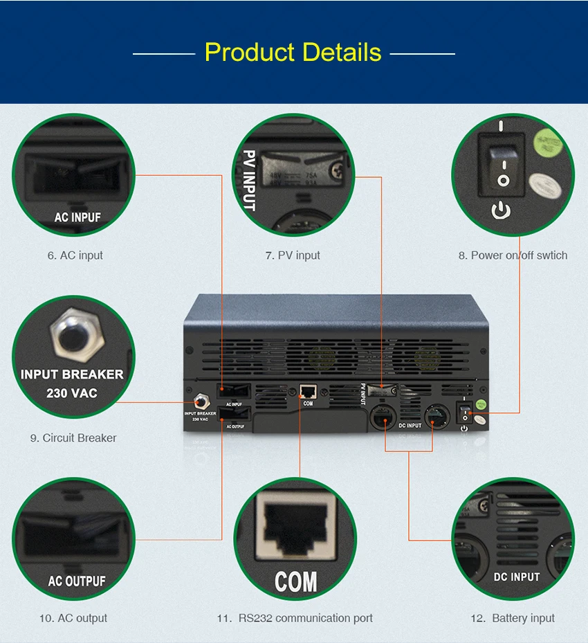 60A MPPT солнечный инвертор 4000 Вт решетки инвертор 5Kva 48Vdc 220Vac Гибридный Инвертор Чистая синусоида Инвертор 60A зарядное устройство