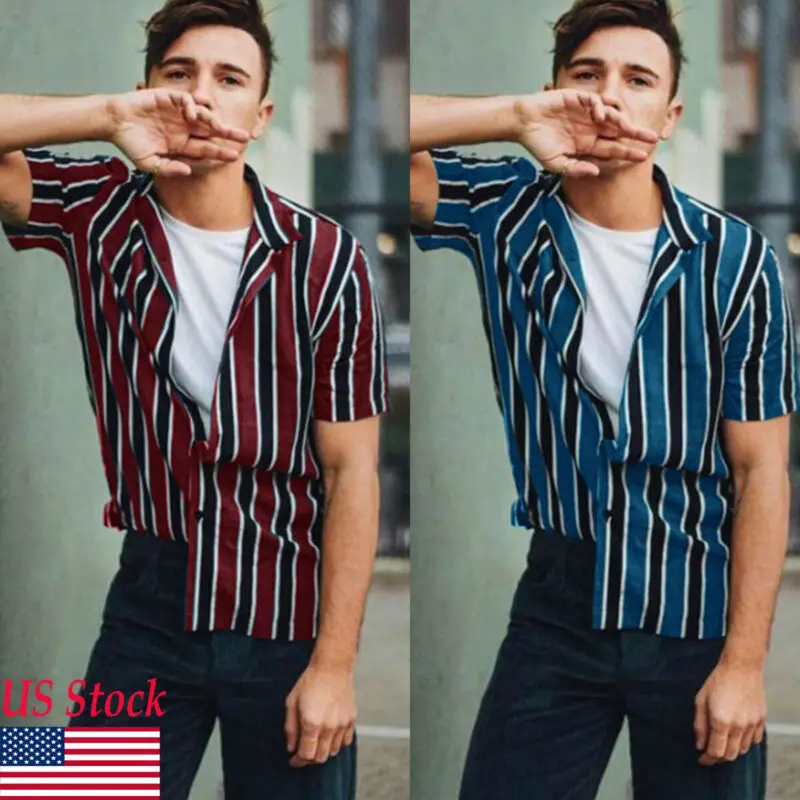 Summer Hot Casual Men Stripe Shirt Rich Easy Care Classic collar Formal Short Sleeve | Мужская одежда