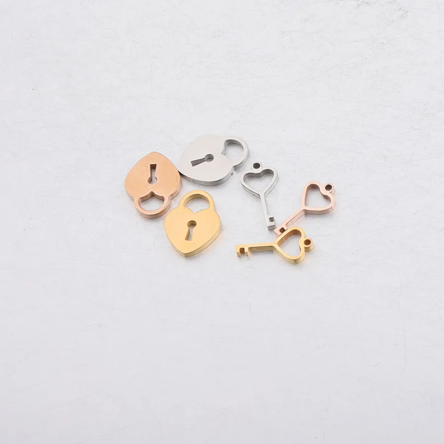 Fnixtar Mirror Polished Stainless Steel 9*12mm Love Heart Lock Pendant Key Charm 6.5*13mm DIY Neckalce 20piece/lot | Украшения и