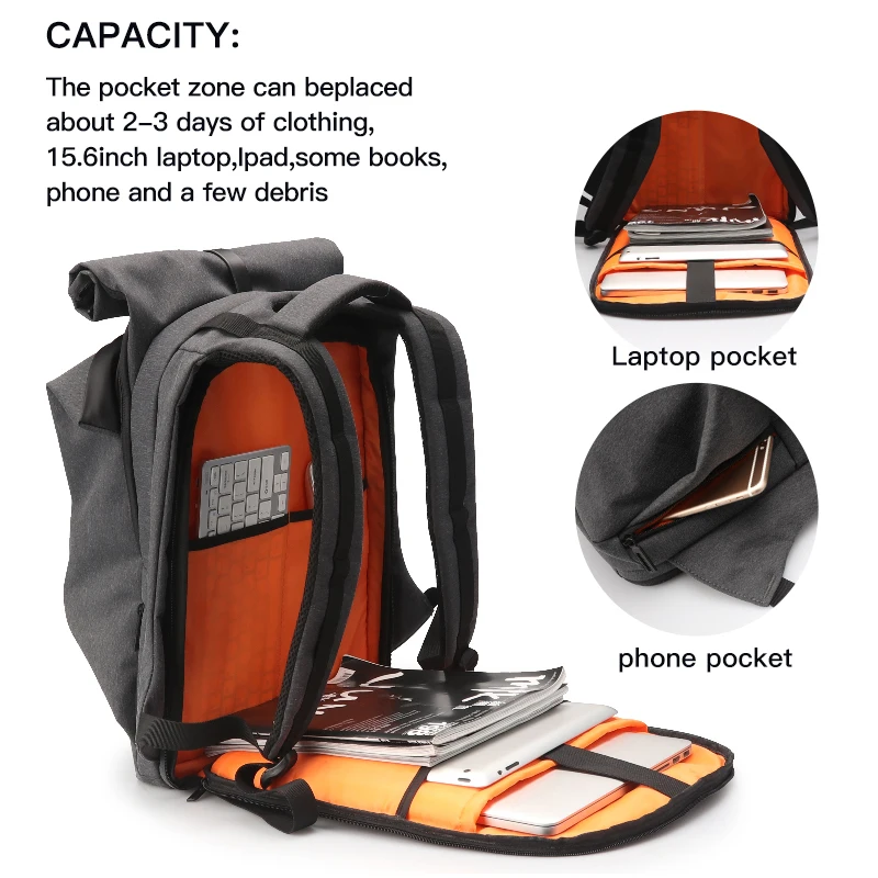 FYUZE Fashion Men Backpack for Laptop 15.6 inch Waterproof Travel Backpack Large Capacity College Student School Backpack