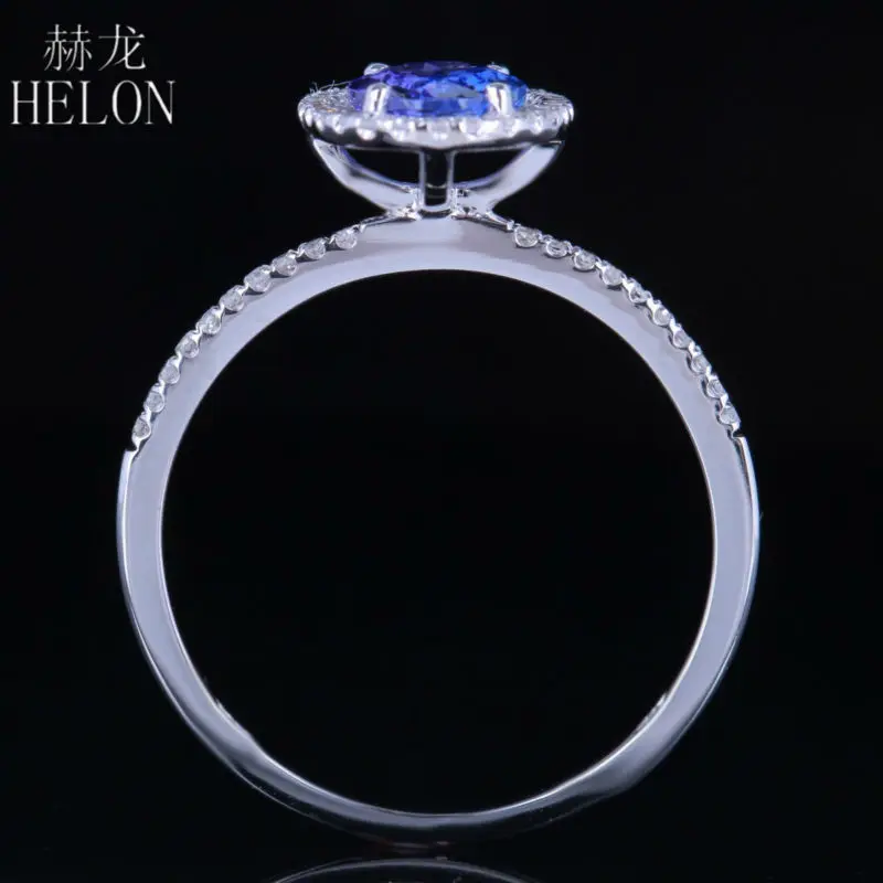 HELON Solid 14 K/585 Белое золото 7x5 мм Овальный 0.83ct Танзанит паве бриллианты 0.2ct обручальное свадебное кольцо для женских ювелирных изделий