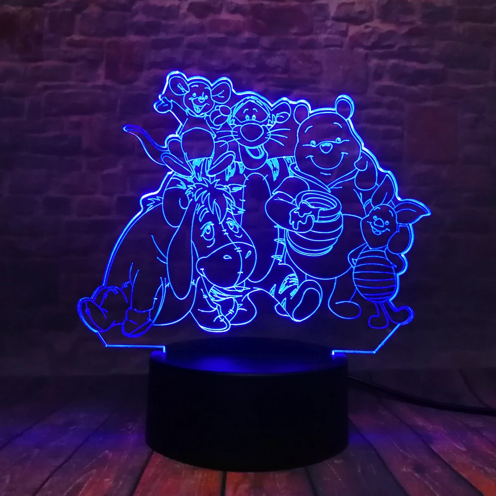 Мультяшный 3D милый семейный медведь Eeyore Hoo прыгающий тиггер друзья светодиодный