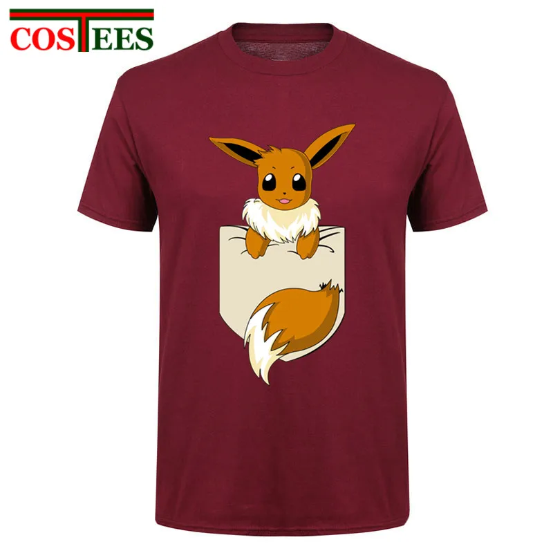 Kawaii Pocket fox футболка для мужчин милые футболки с покемоном Иви мужская коротким