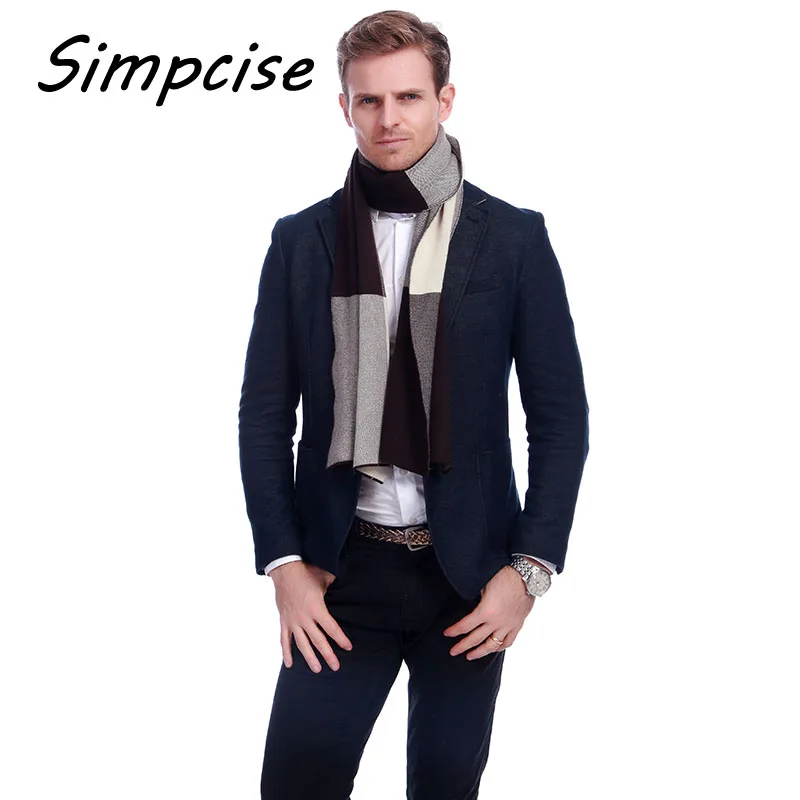 [Simpcise] 2017 Winter Man Plaid Scarf Thick Warm Acrylic Men Scarves soft touch Wraps Elastic A3A18938 |