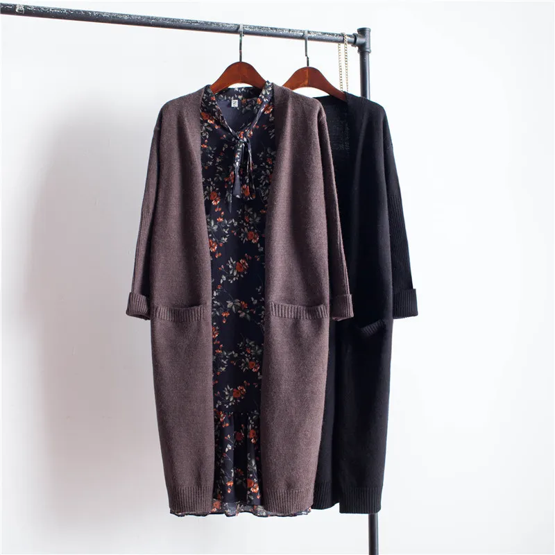 

Autumn Winter Long Cardigan 2019 Women Long Sleeve Open Stitch Vintage Sweater Loose Warm Pocket Knitted Outwears F367