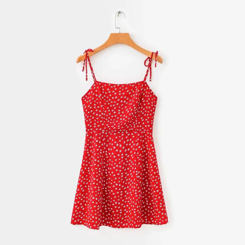 Пикантное красное зеленое цветочное мини платье женское пляжное на бретельках с