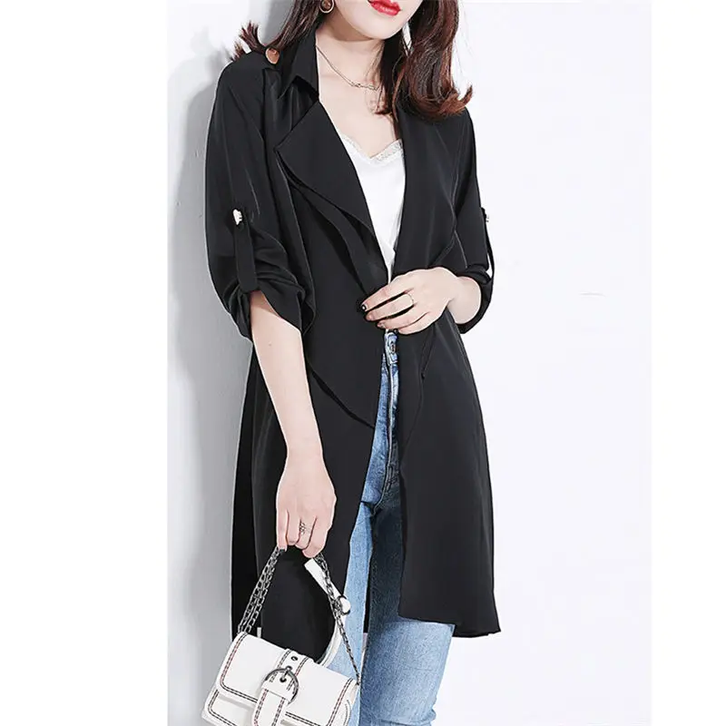 Женский шифоновый Тренч свободного покроя повседневное тонкое ДРАПИРОВАННОЕ