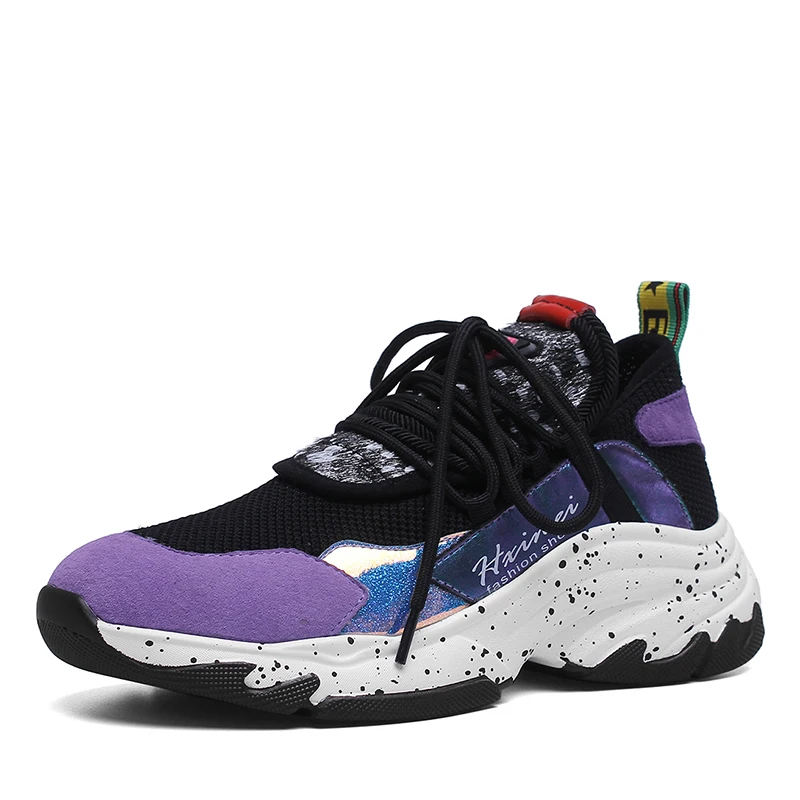 purple mesh ALLENLYNN/Новинка года; летние популярные женские кроссовки из коровьей кожи; женские замшевые туфли на плоской платформе из конского волоса; большие размеры 35-42 - Цвет: purple mesh
