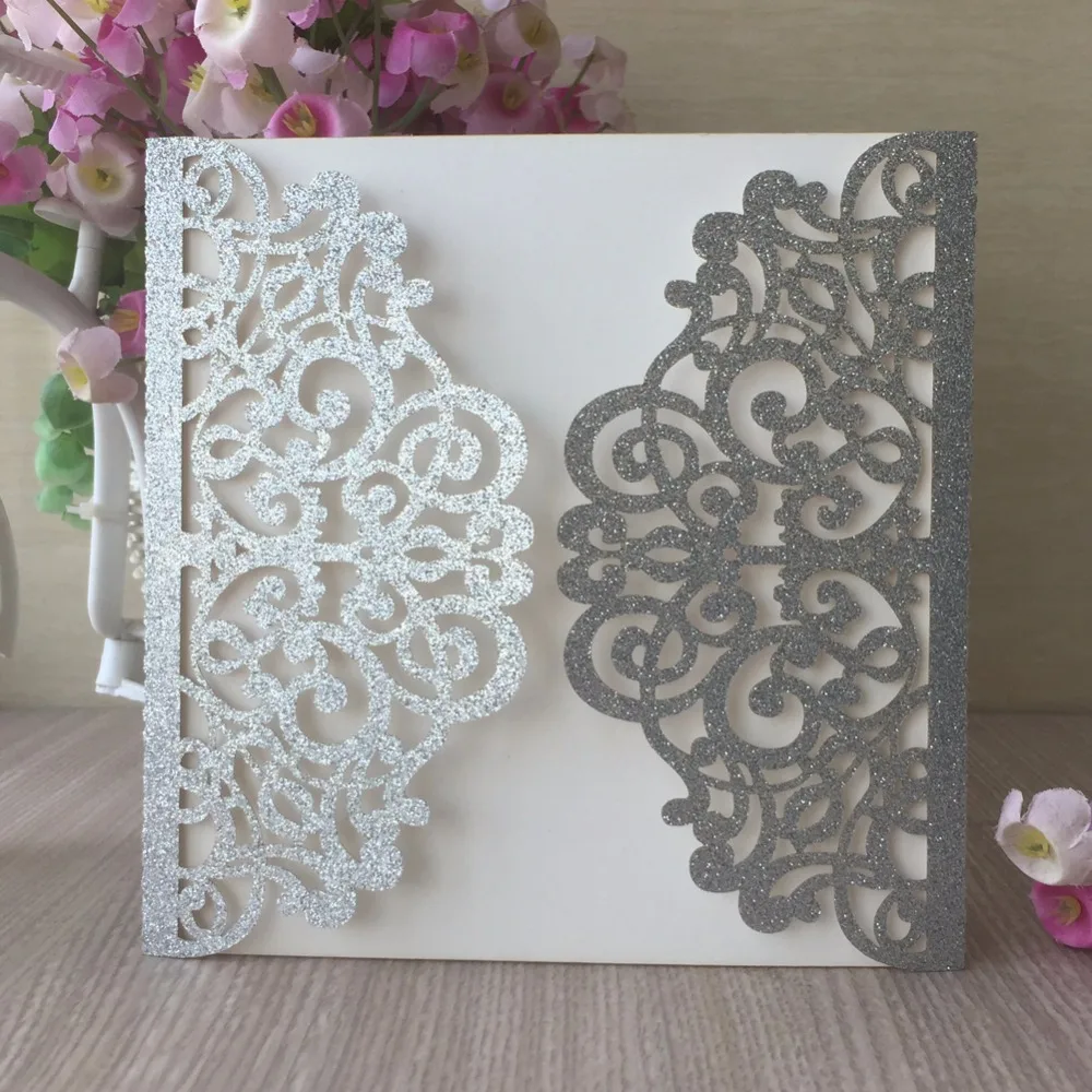 

50pcs 2018 New Arrived Glitter Rose Gold pink Silver birthday wedding invitation cards Party Decoration blessing card