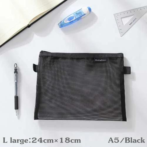L-large-A5-Black Простой Прозрачный сетчатый чехол для карандашей, для офиса, студентов, чехол для карандашей, s, нейлоновый, Kalem Kutusu, школьные принадлежности, коробка для ручек, Astuccio Scuola - Цвет: L-large-A5-Black