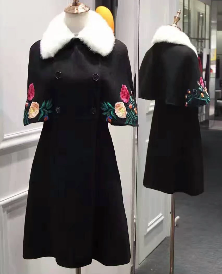 Высокое качество зимнее пальто для женщин вышивка плащи накидка типа abrigos mujer