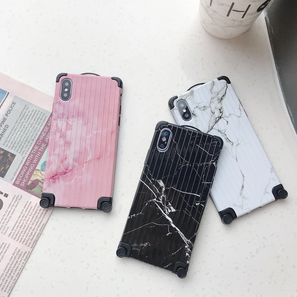 Luggage Phone Case for Iphone XS MAX XR Fashion Marble 8 7 6 6S Plus Four Corners Wheels Anti-knock Conque | Мобильные телефоны и