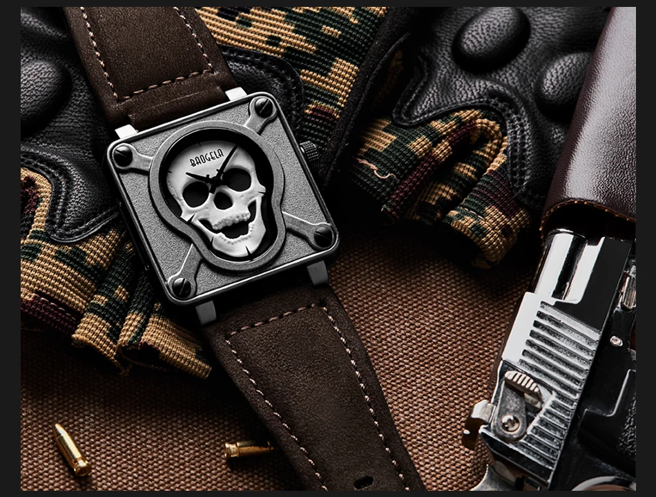 Мужские кварцевые часы BAOGELA спортивные водонепроницаемые с пиратским черепом и