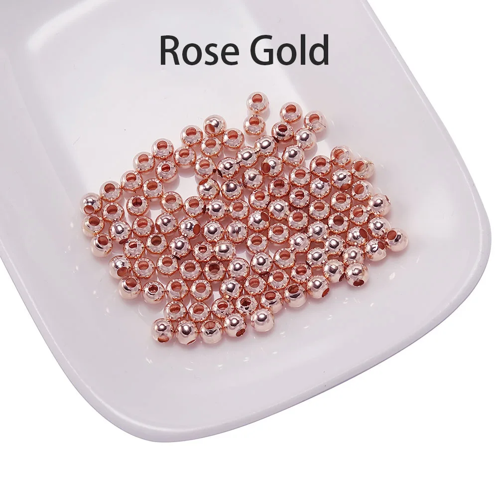 Rose Gold 100 шт./лот, 3, 4, 5, 6 мм, золотые, серебряные, круглые бусины-разделители, гладкий Бисер для изготовления ювелирных изделий, аксессуары, принадлежности - Цвет: Rose Gold
