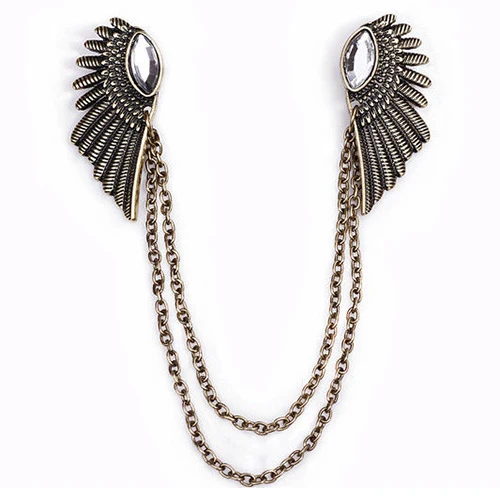Retro Collar Clip Punk Chain Tassel Blouse Shirt Angel Wing Tips Pin Brooch Luxury Jewerly | Украшения и аксессуары
