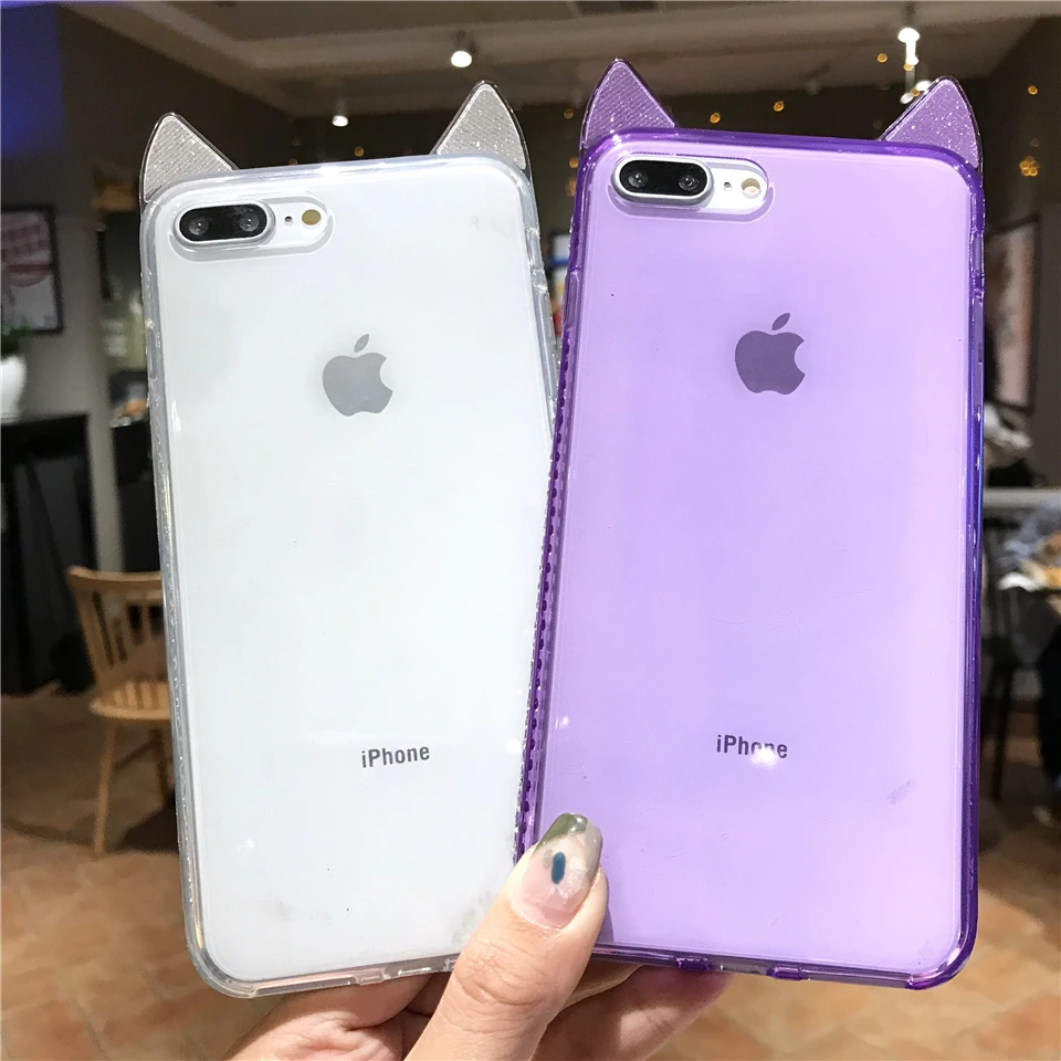 For iphone 7 Plus Cover Cartoon Cat Ears Texture Diamond Case TPU Silicone Glitter Bling XS MAX XR 6 6s 8 X Phone Cases |