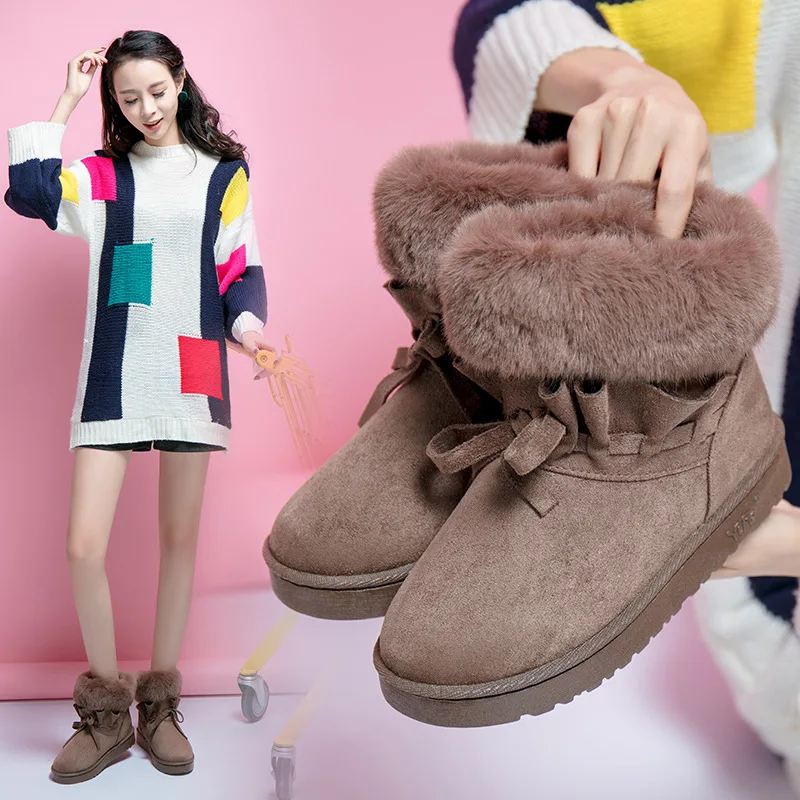2018 зимние женские ботинки меховые до лодыжки модная обувь на плоской подошве