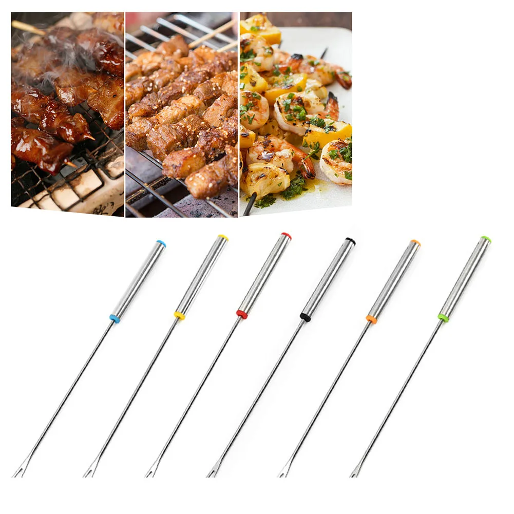 6pcs Portable Heat Resistant Handle Barbecue Fork Lengthen Fruit Professional Chocolate Outdoor Camping Cheese Stainless Steel | Дом и сад