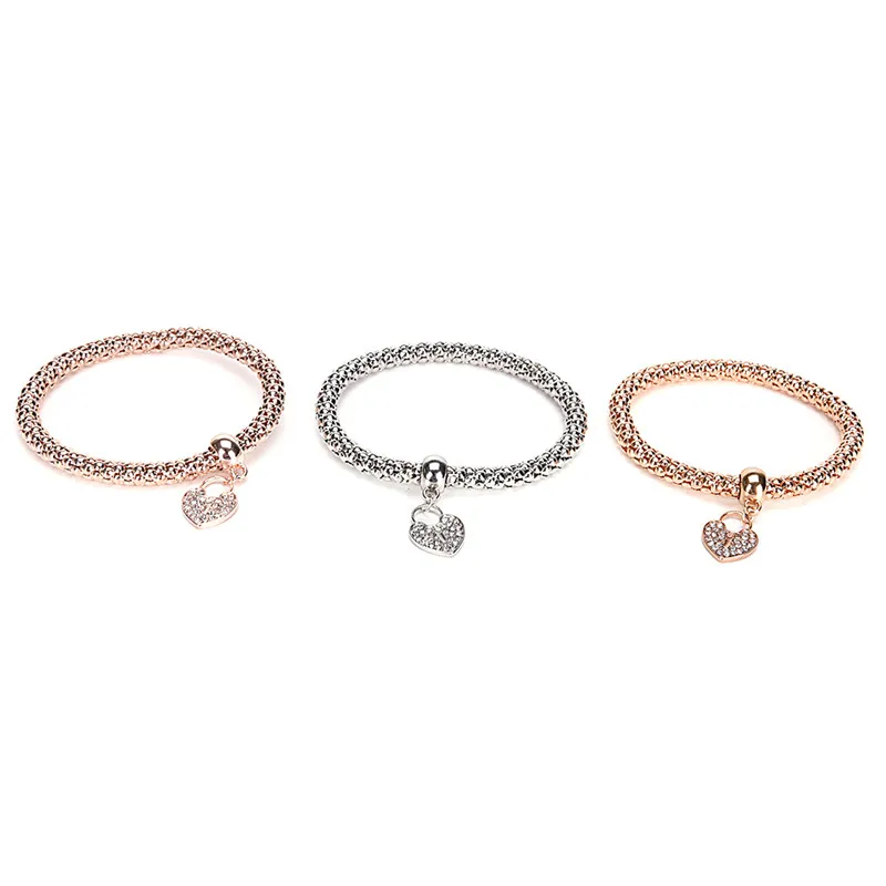 3 шт./компл. браслет стразы с покрытием из розового золота и серебра в форме сердца