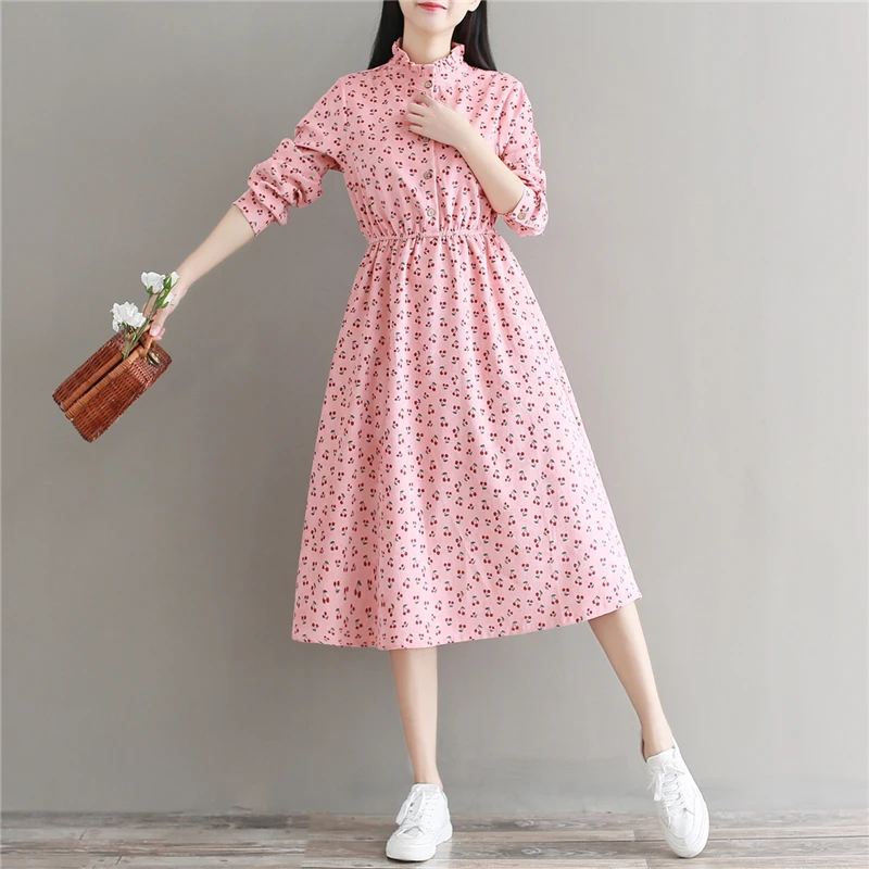 Новинка осени 2018 женское розовое платье с длинным рукавом модное вельветовое