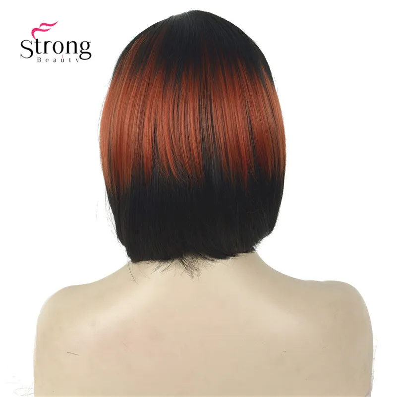 StrongBeauty короткий прямой Темно-красный выделенный Боб Стиль обметанная челка синтетический парик