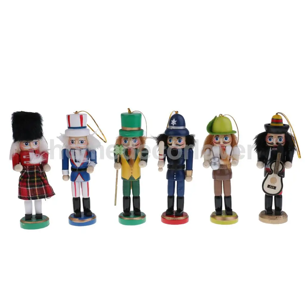 6Pcs 12cm Soldiers 4/5/6 шт. 12 см/13 см ручная роспись деревянный Щелкунчик фигурки Куклы Фигурки Куклы Рождественские украшения подарки на Рождество украшение дома - Цвет: 6Pcs 12cm Soldiers