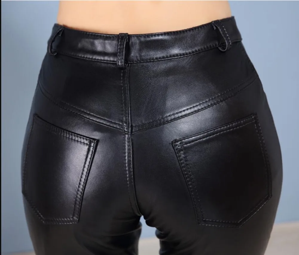 S-4XL брюки из овечьей кожи женские узкие Женские легинсы из натуральной кожи больших размеров брюки леди с высокой талией