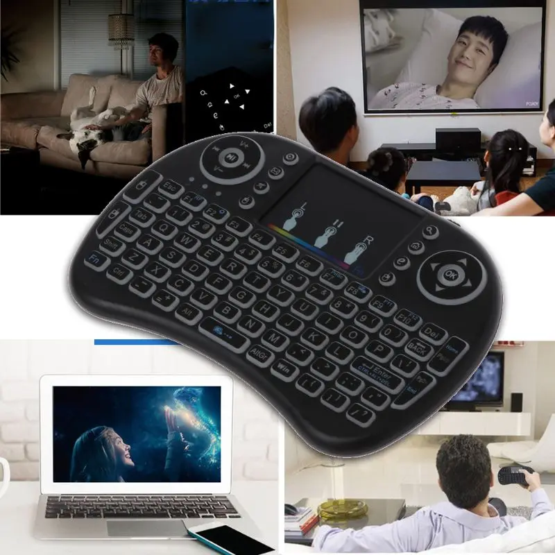 7 цветов с подсветкой i8 Беспроводная клавиатура 2,4 ГГц тачпад Fly Air mouse PC tv PS3