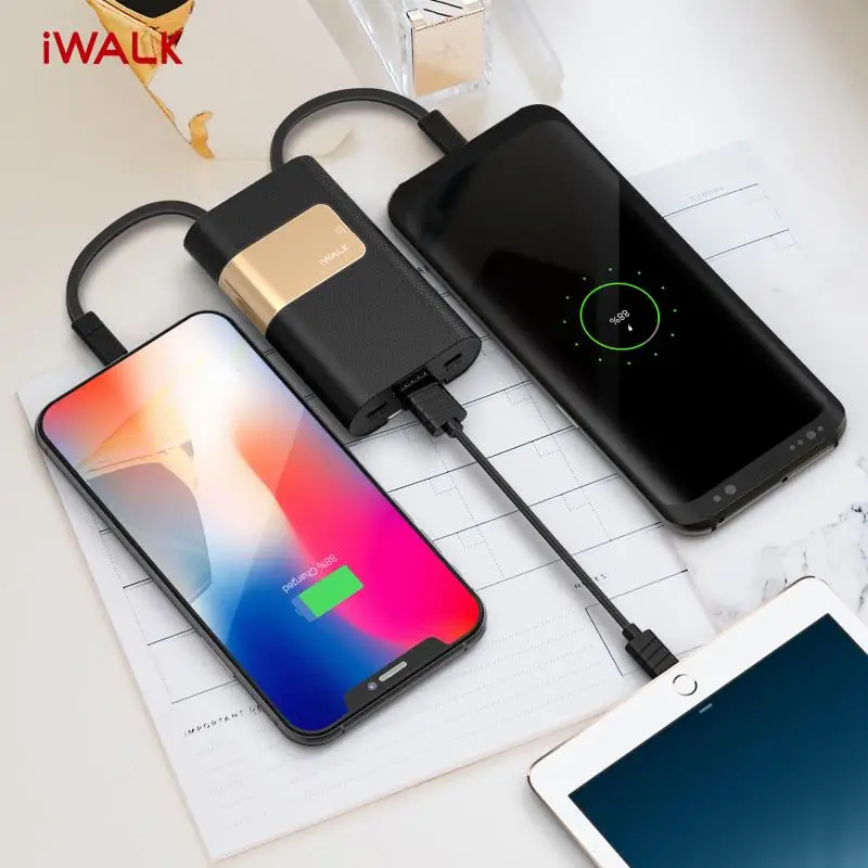 IWalk Quick Charge 3,0 Мощность банк PD QC3.0 9V 12V с USB-C кабель для передачи данных для iPhone X 8 Xiaomi Mi8 samsung S8 huawei P20 Oneplus 6T