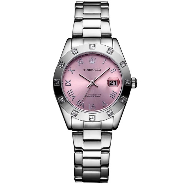 Pink silver Torbollo женские серебряные часы кварцевые часы женские Топ бренд кристалл Роскошные женские наручные часы девушка часы Relogio Feminino - Цвет: Pink silver