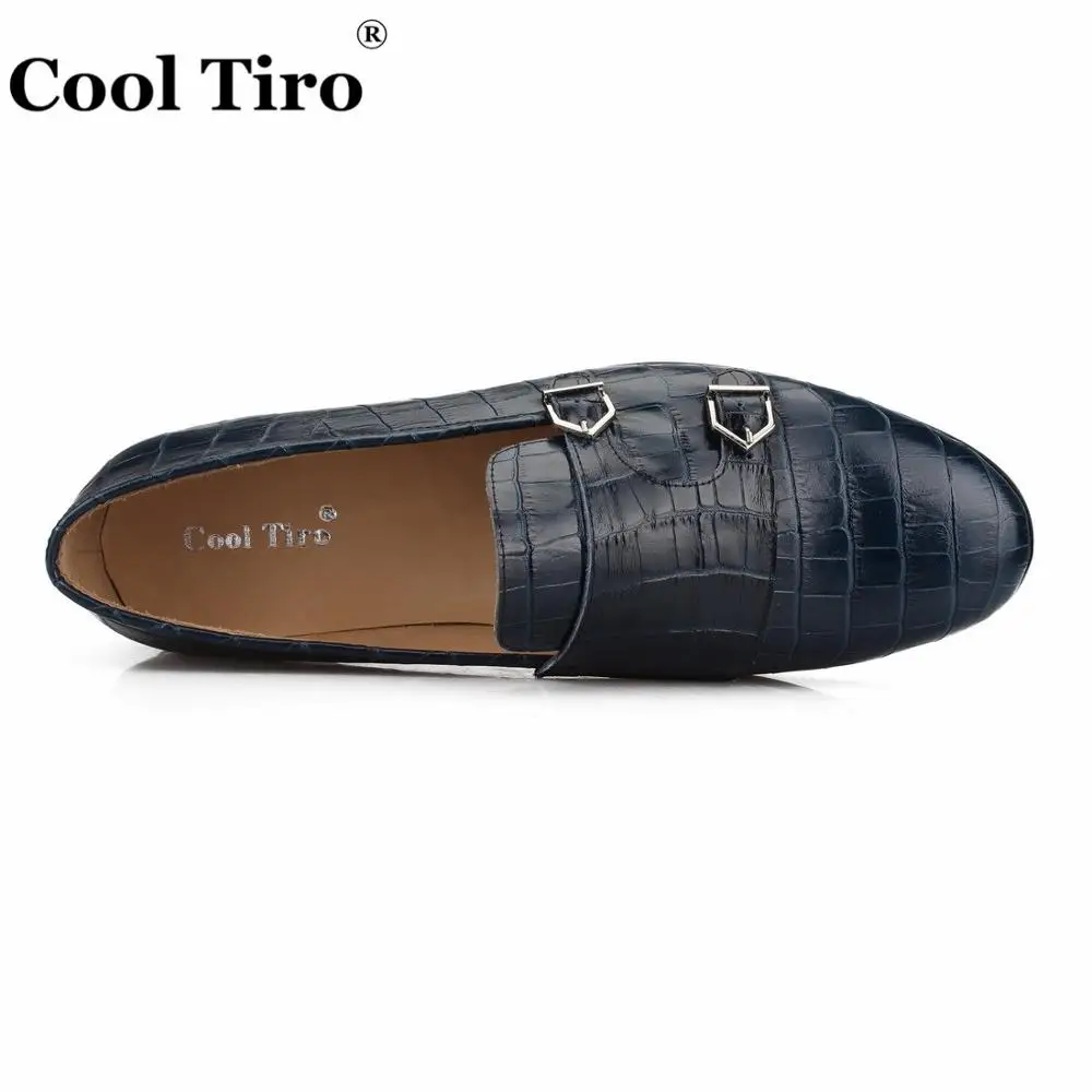 COOL TIRO Crocodile print Double-Monk Loafers Men Slippers Moccasins Wedding Dress Shoes Man Flats Casual Genuine Leather | Обувь