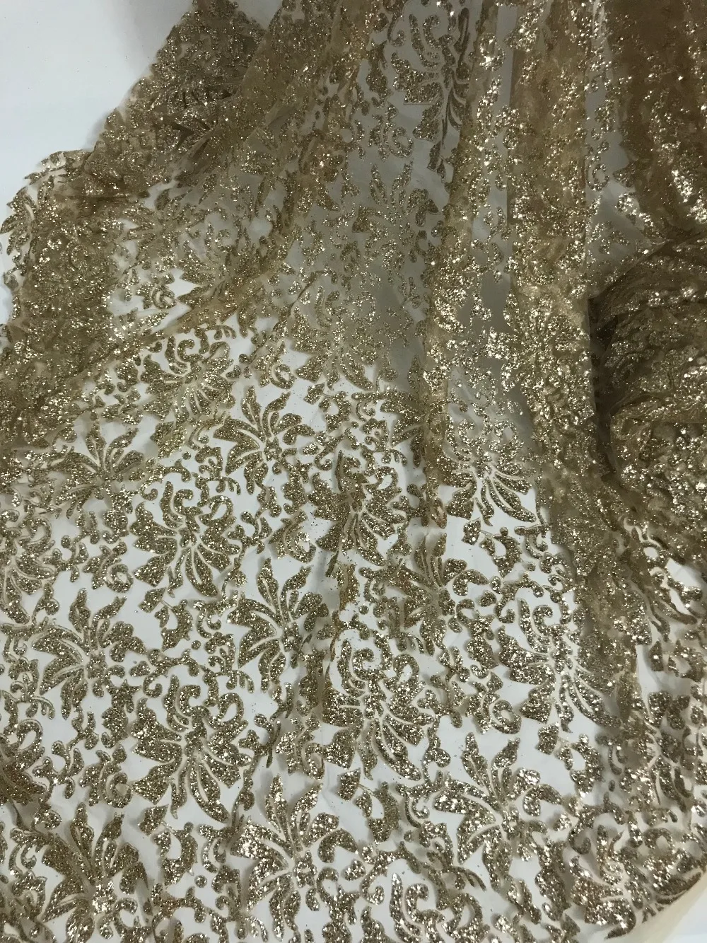 

glued glitter print african mesh tulle lace 5yards J-9169 for wedding/evening dress/party in gold color